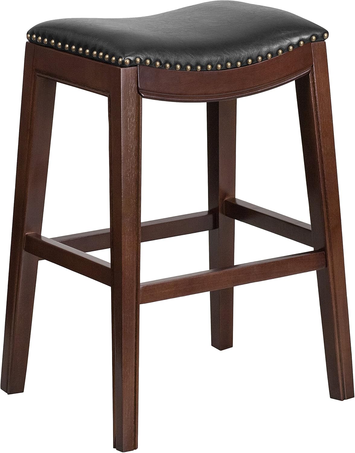 Cappuccino Wood Barstool with Black LeatherSoft Saddle Seat O4460
