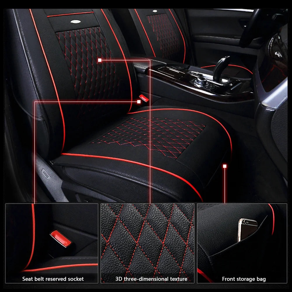 Deluxe Leather 5-Seats Front and Rear Full Set Car Seat Covers Y6834