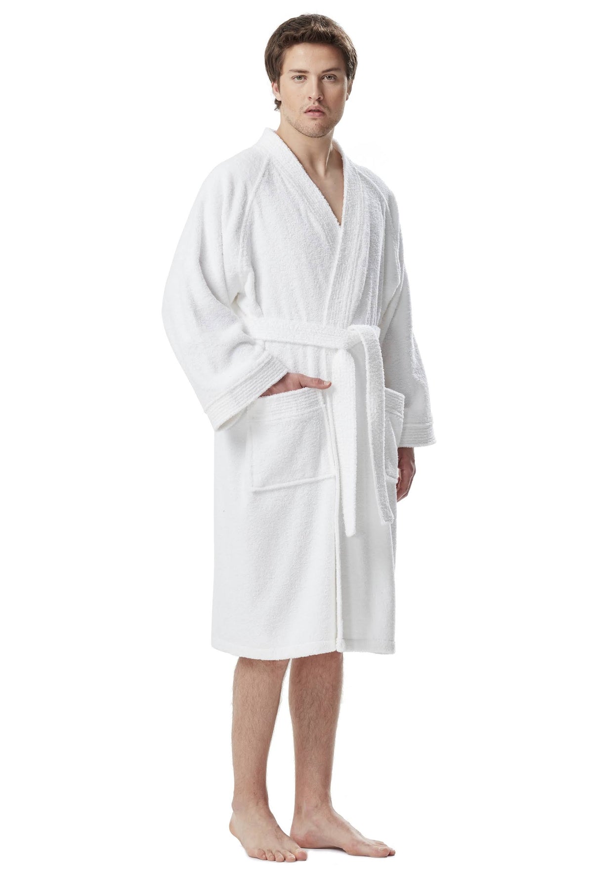 White Medium Hooded Turkish Cotton Bathrobe M7170