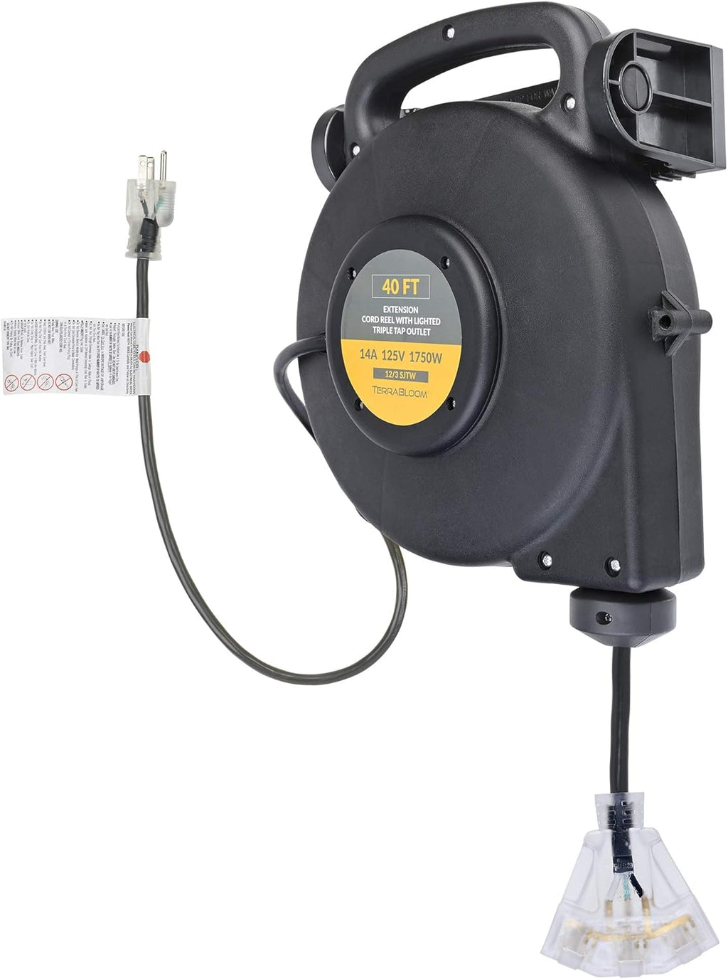 40 Ft 12/3 Retractable Extension Cord Reel with 3 Electrical Outlets N881391