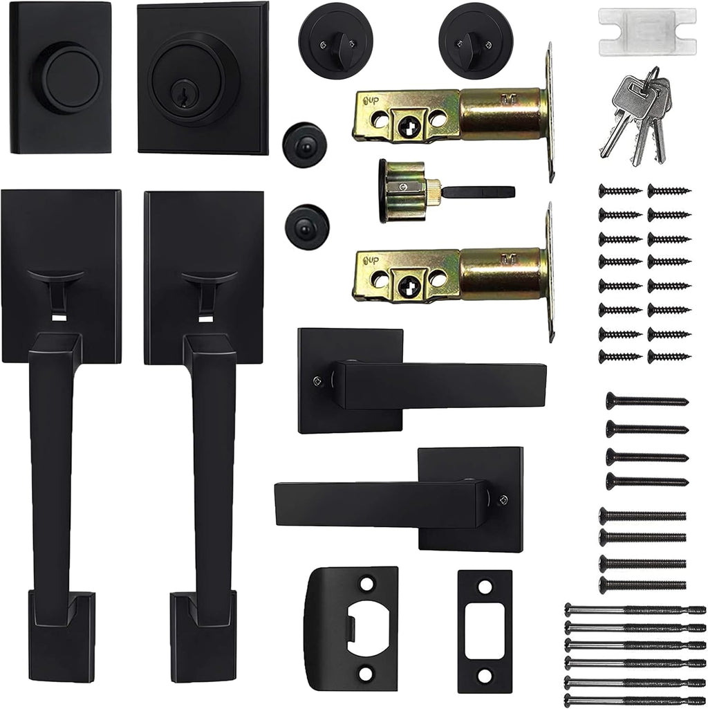 Matte Black Double Door Handleset with Keyed Entry and Dummy Handle Lever (2 Pack) V522