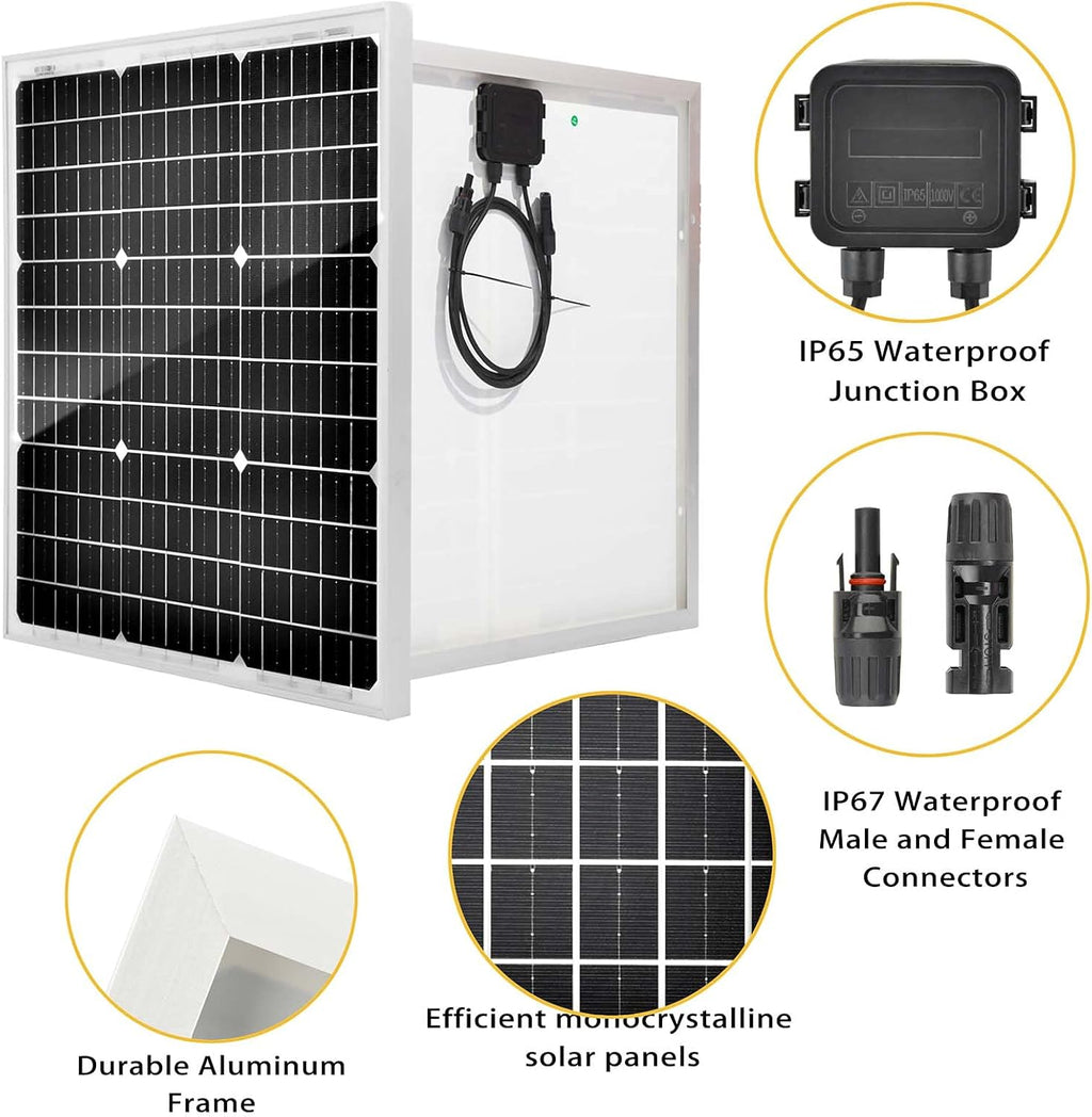 50 Watt 12 Volt Monocrystalline Solar Panel Kit with 30A PWM Charge Controller C60551