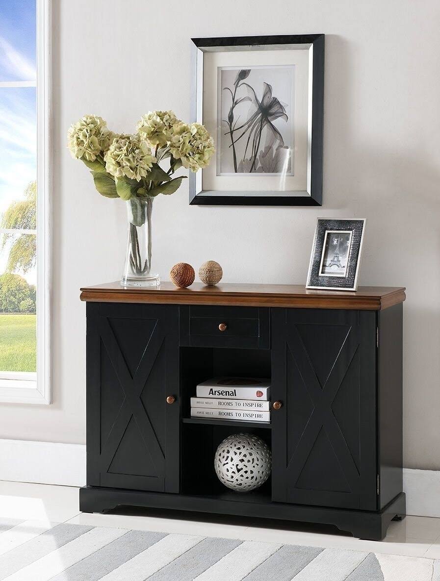 Black/Walnut Wood Buffet Cabinet Console Table Q366763