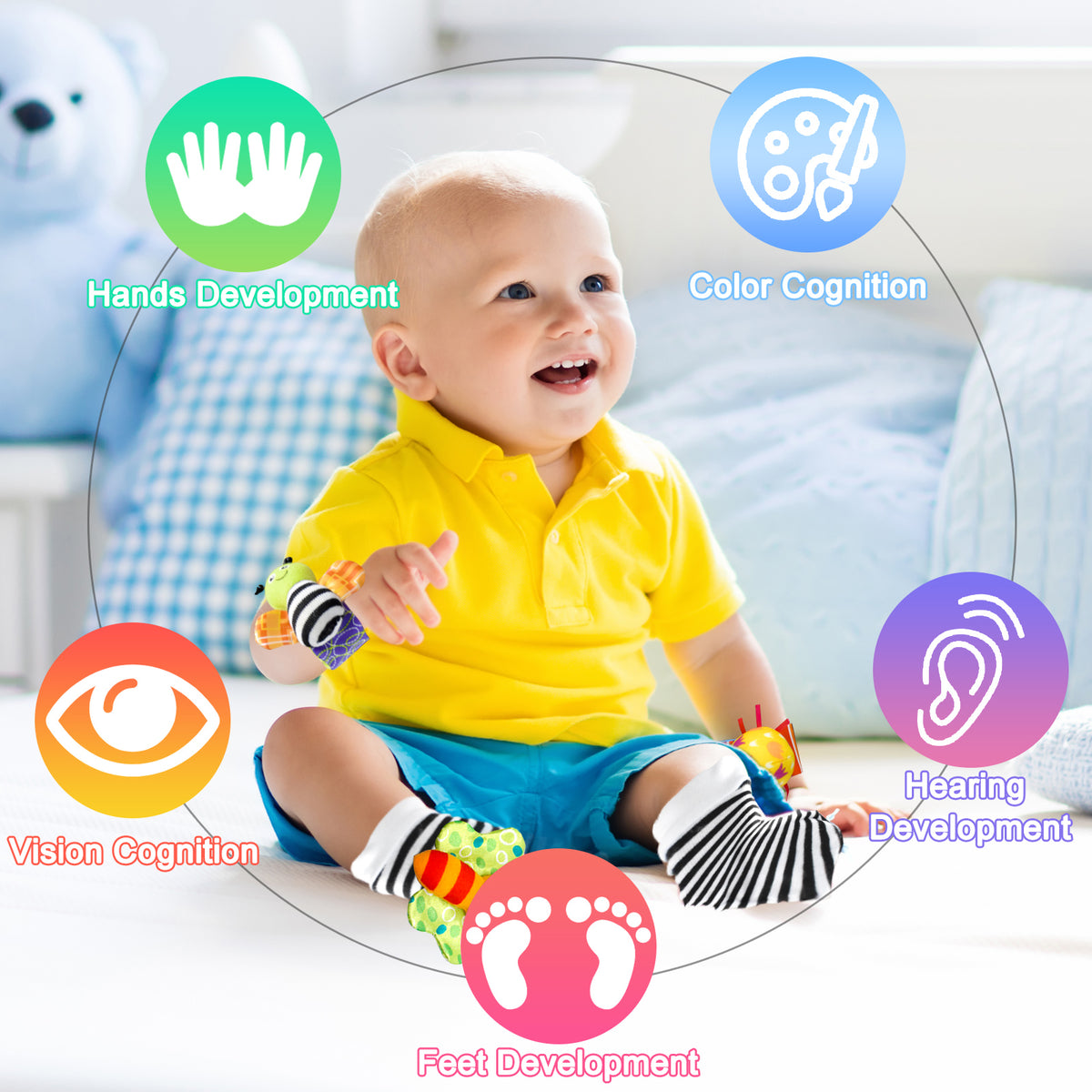 5Pack Baby Foot Finders Socks Wrist Rattles Infant Hand Foot Rattle Socks Toys H2424