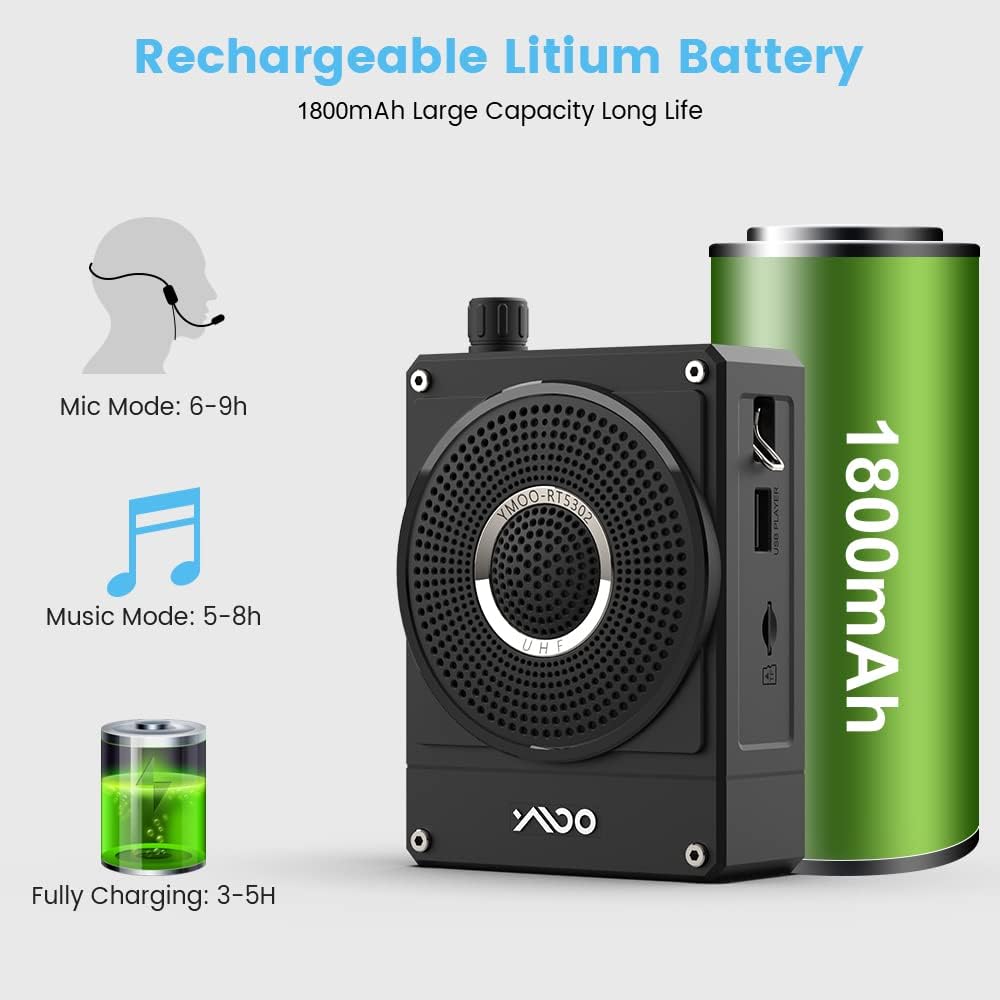 10W 1800mAh Rechargeable Voice Amplifier with UHF Wireless Microphone Headset, Pack of 2 M5712
