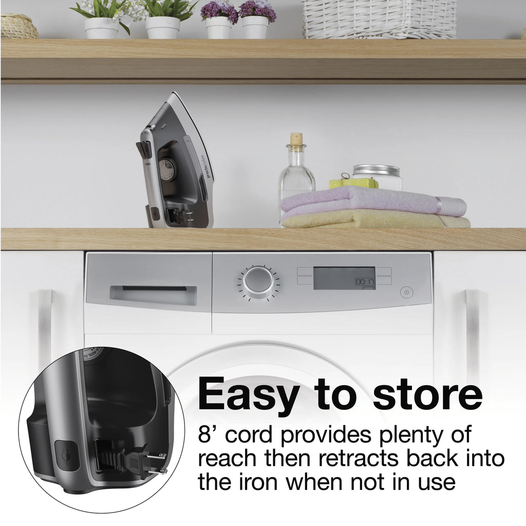 Black and Silver Steam Iron with Retractable Cord W43166
