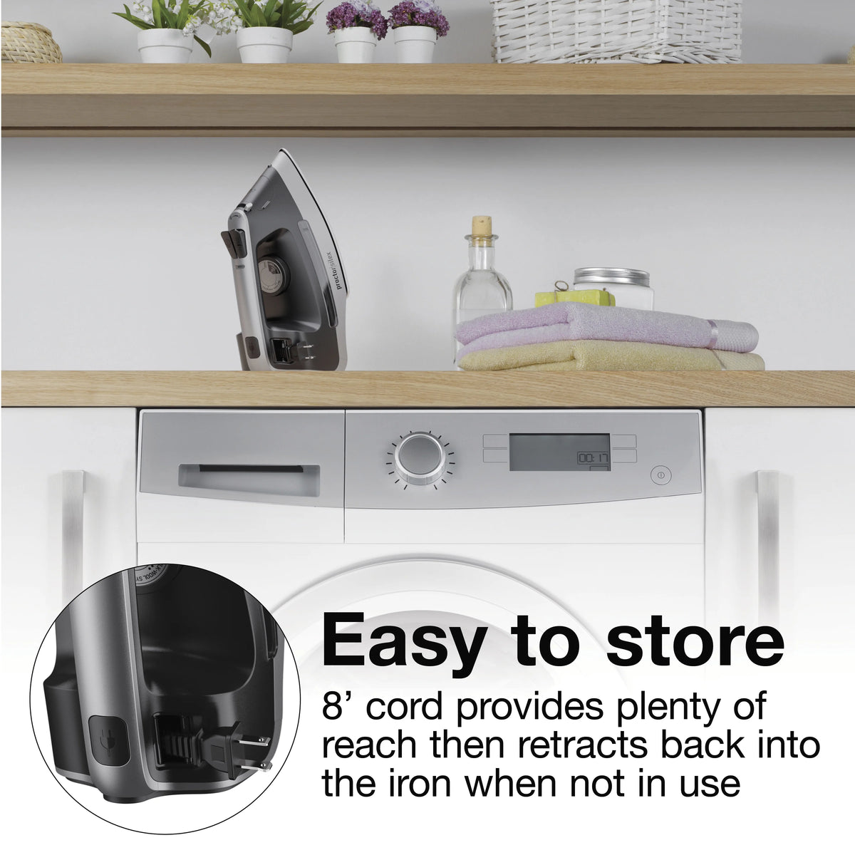 Black and Silver Steam Iron with Retractable Cord W43166