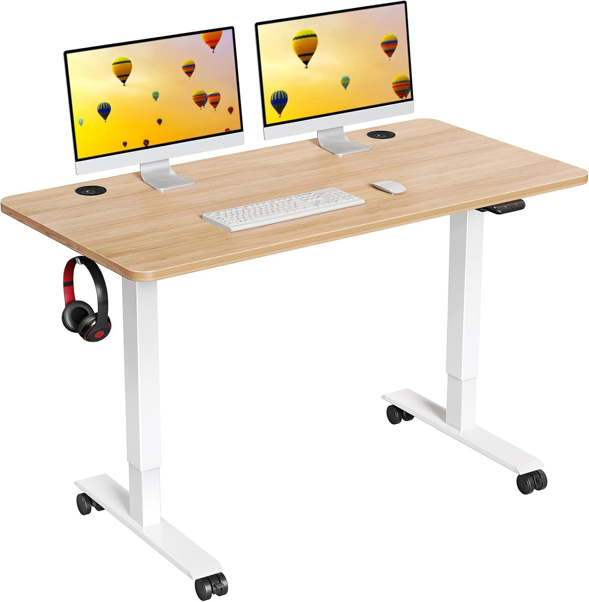 48 x 24 inch Walnut Top Black Frame Electric Standing Desk with Casters Y5204