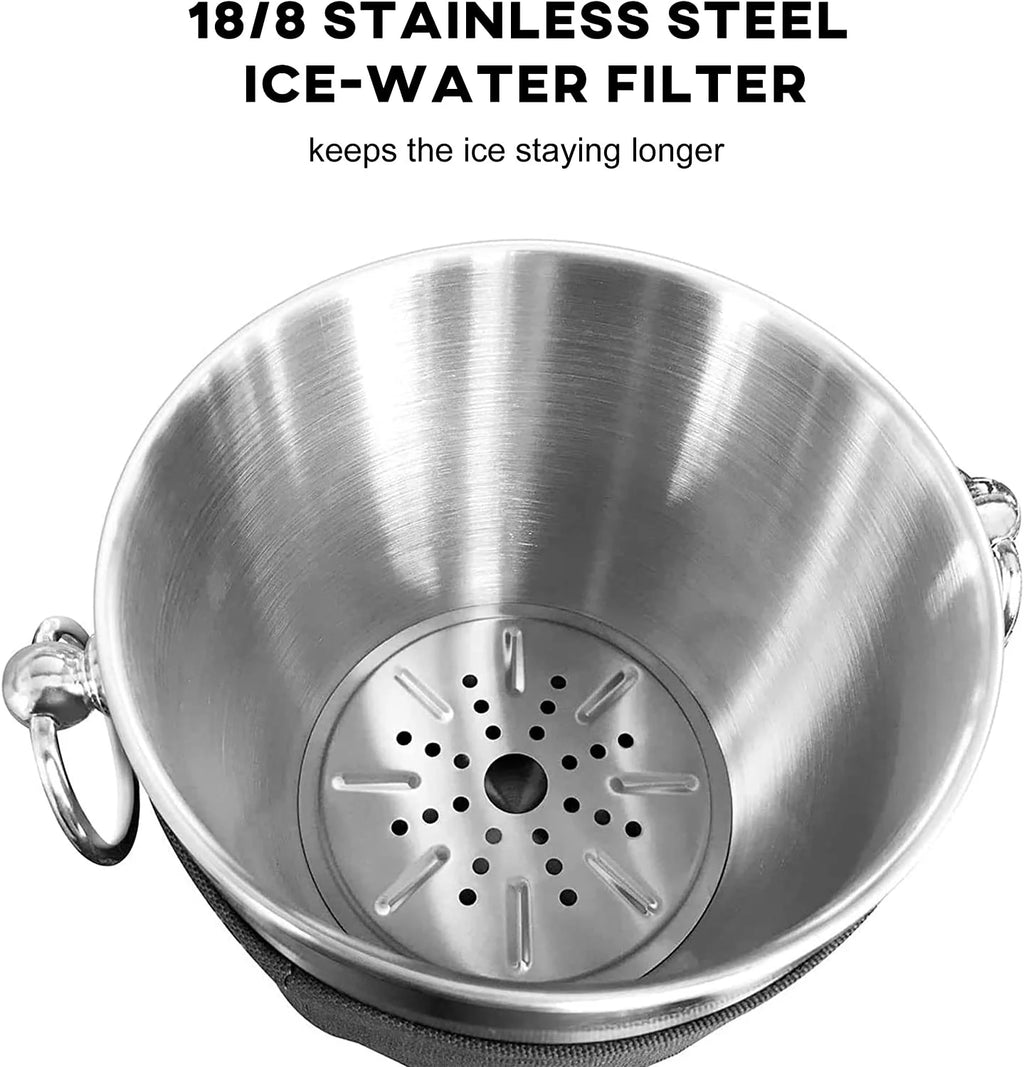 Black Double Walled Stainless Steel Insulated Ice Bucket with Nylon Holder R6773