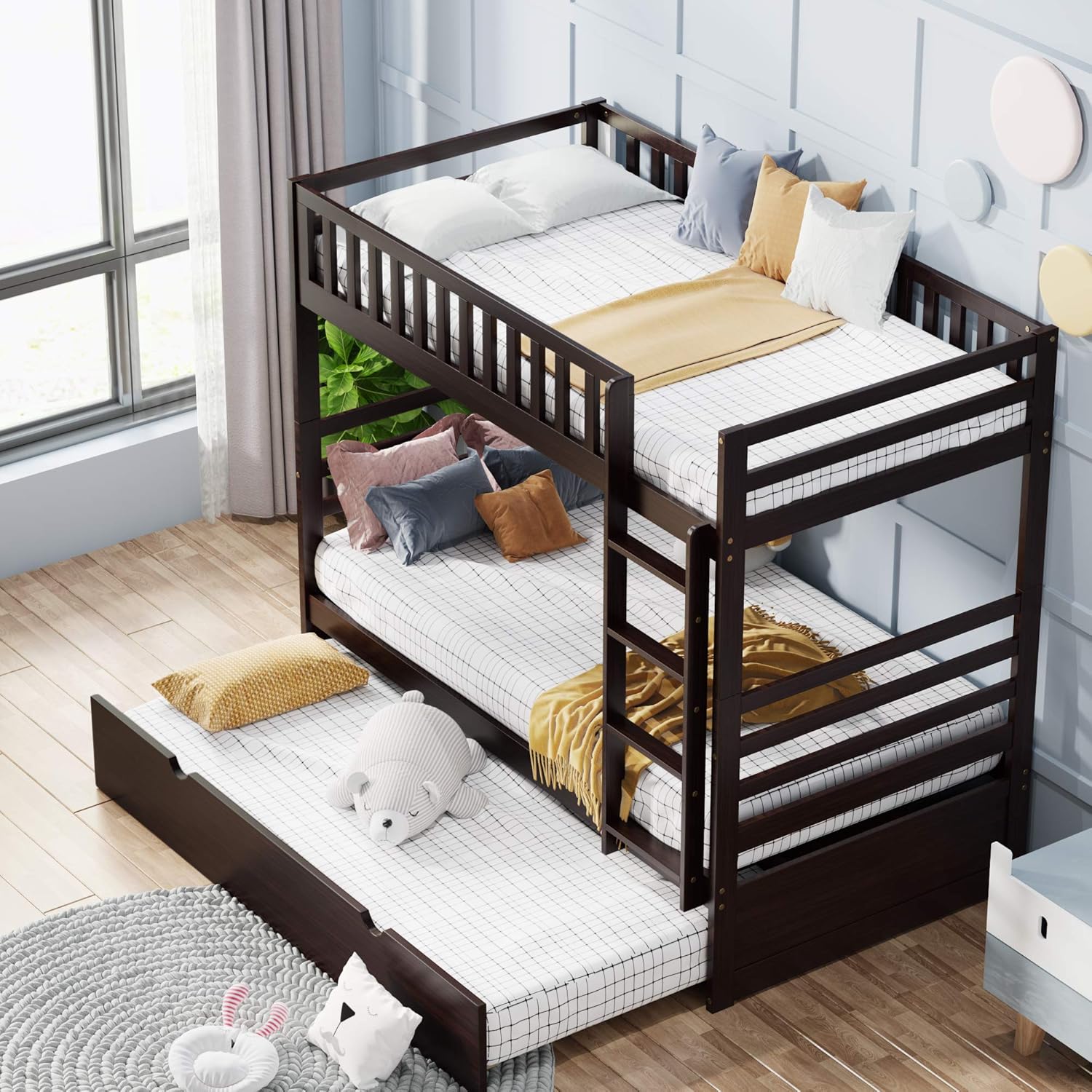 Twin Size Low Loft Bed with Slide, Storage Staircase, Safety Guardrails, Solid Pine Wood Bedframe, White X1988
