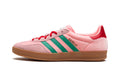 adidas Gazelle Indoor Sneakers - Pink with Green Stripes, Red Accents and Gum Sole
