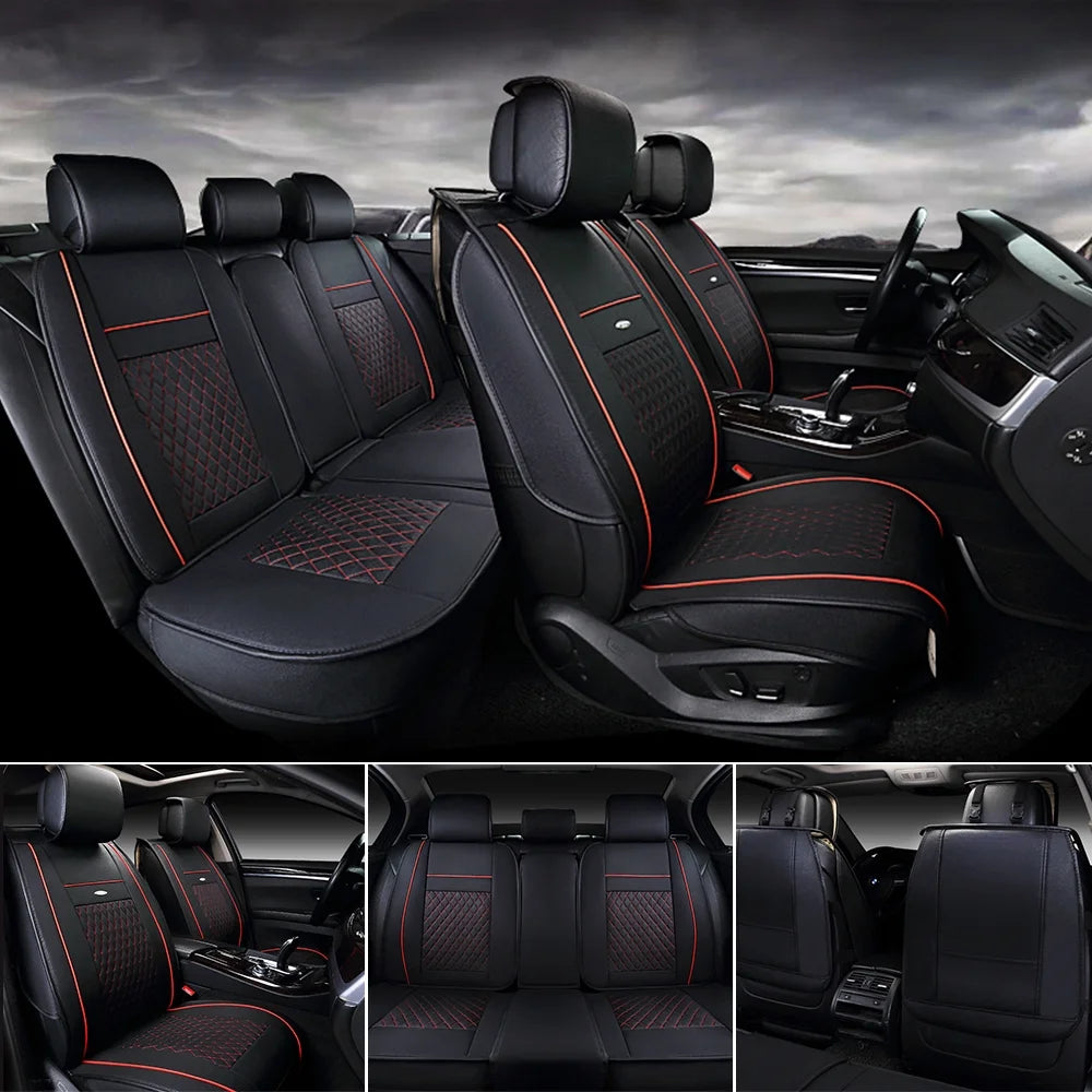 Deluxe Leather 5-Seats Front and Rear Full Set Car Seat Covers Y6834