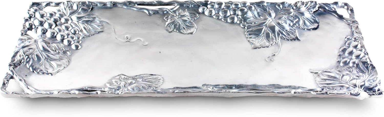 Metal Grapevine Oblong Serving Tray Sand Casted in Aluminum 19 inch x 8 inch Pack of 2 L366077