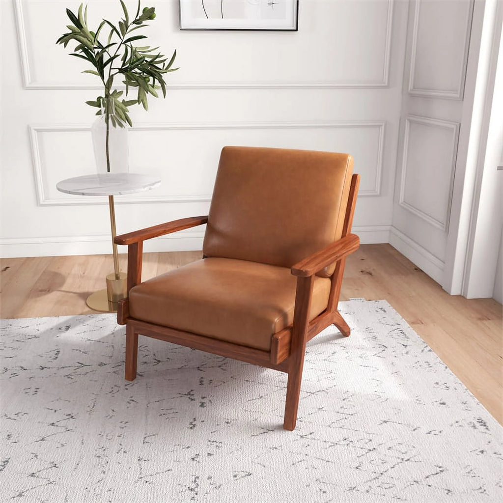 Brown Genuine Leather Accent Chair V9655