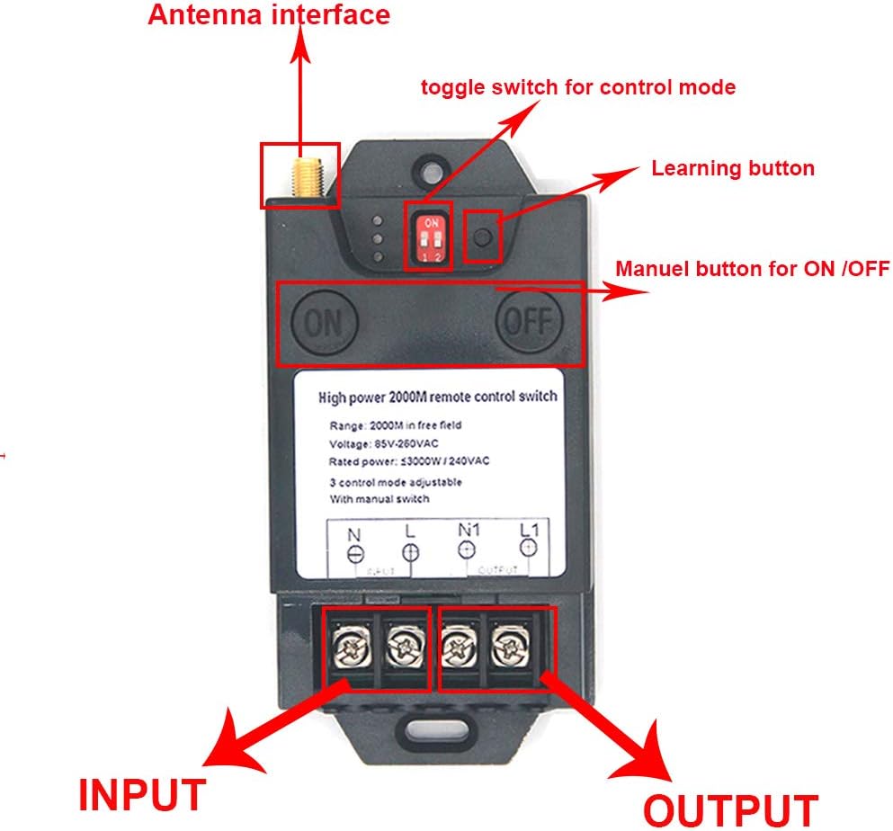 2000 Meters Wireless Remote Control Switch AC 110V 220V Relay Transmitter Pack of 2 K418931