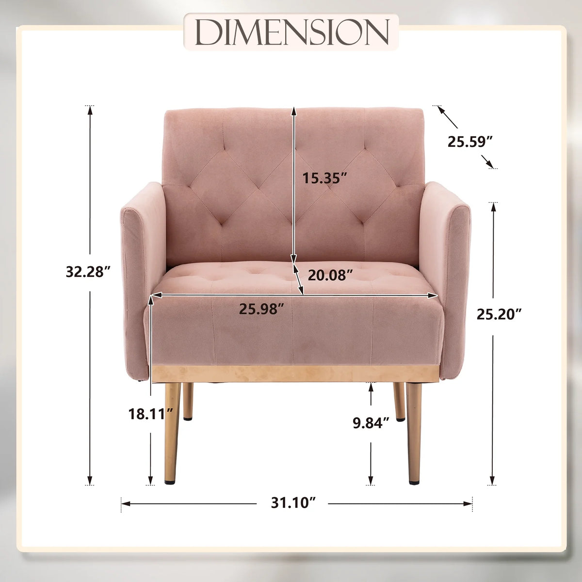 Pink Velvet Accent Chair with Metal Legs L70162