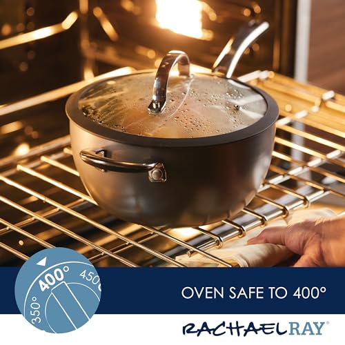 4.5 Quart Black Hard Anodized Nonstick Saucier Pan with Lid O7332