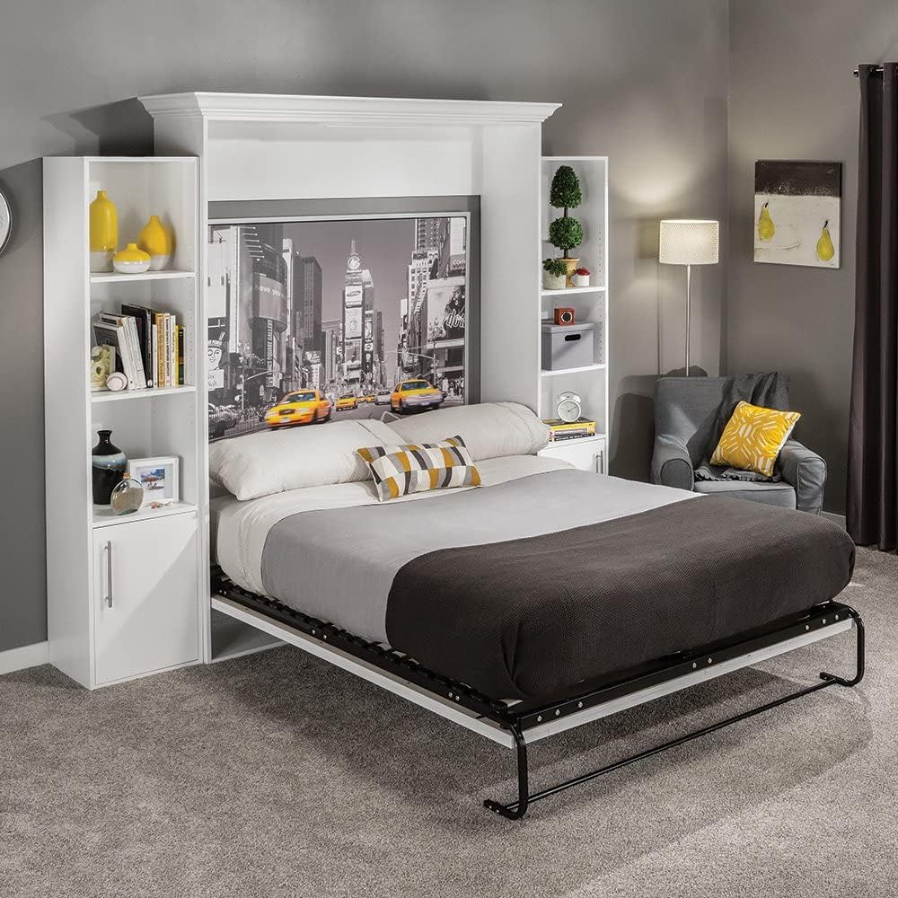 Queen Murphy Bed Hardware Kit with Tubular Steel Mattress Frame and Cambered Wood Slats Z326