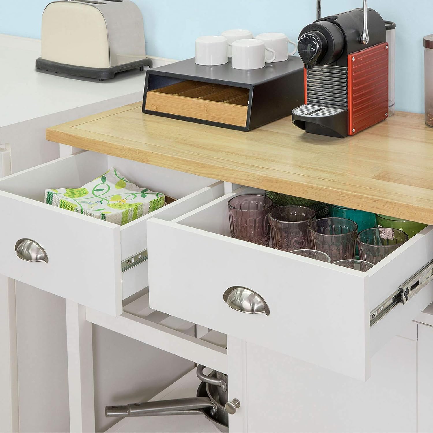Kitchen Cart with Rubber Wood Top and Wide Drawer N1106