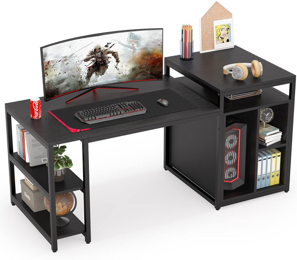 Extra Large Computer Desk with Storage Shelf and Printer Stand I214