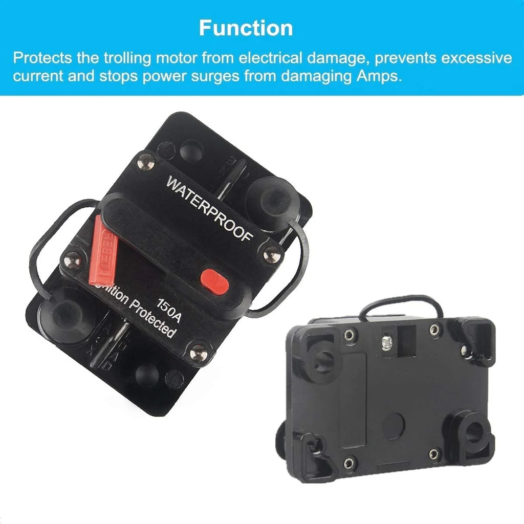 150 Amp Circuit Breaker with Manual Reset 12V-36V DC Waterproof Surface Mount J661