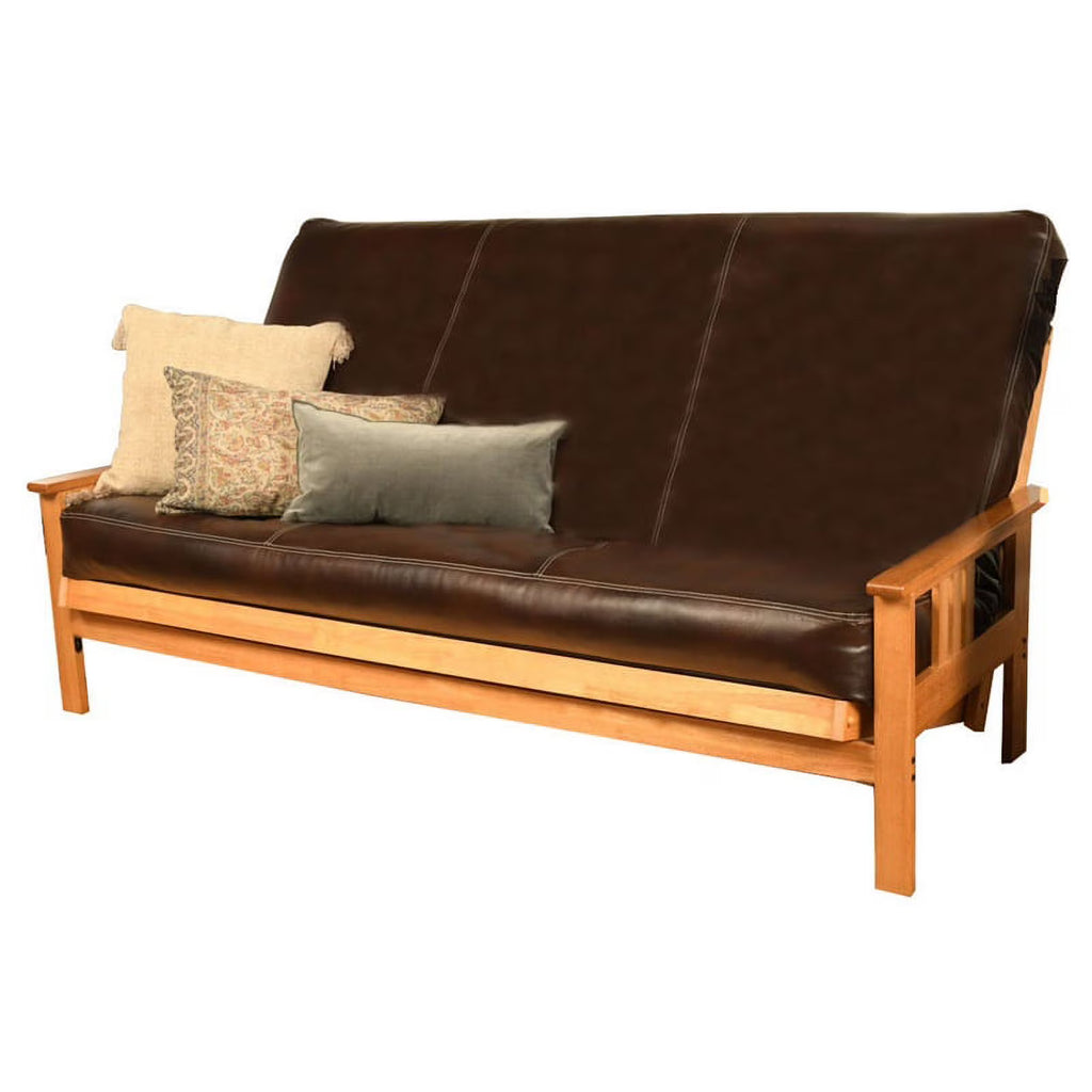 Faux Leather Queen Size Futon Cover in Java Brown E551532