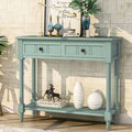 Retro Blue Console Table with Two Drawers and Bottom Shelf O7182