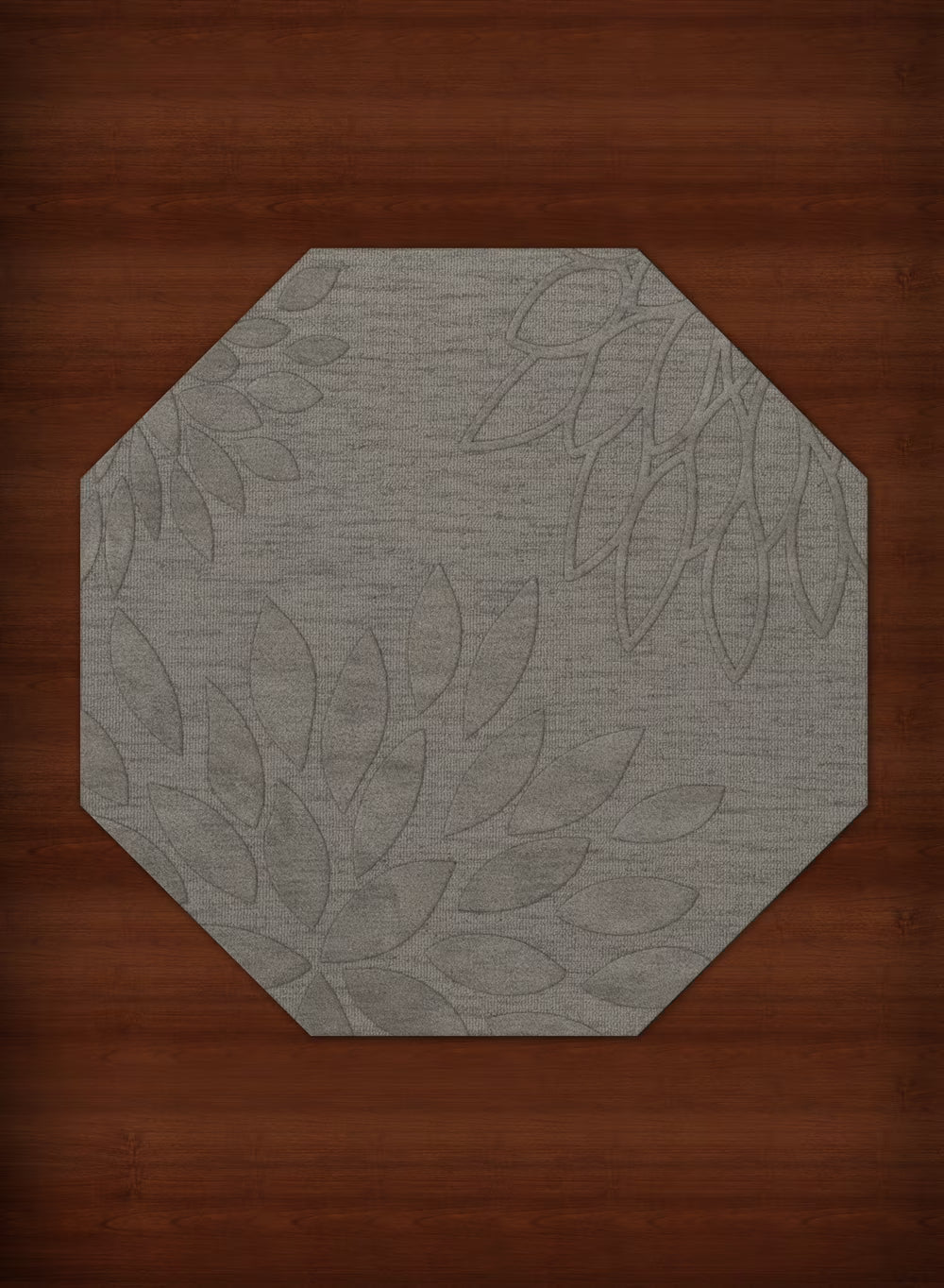 Silver Floral Leaves 6' x 6' Octagon Area Rug S4485