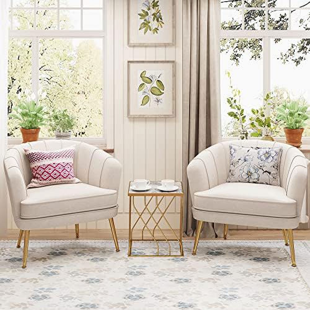 Velvet Accent Chair with Ottoman Golden Metal Legs Z659763