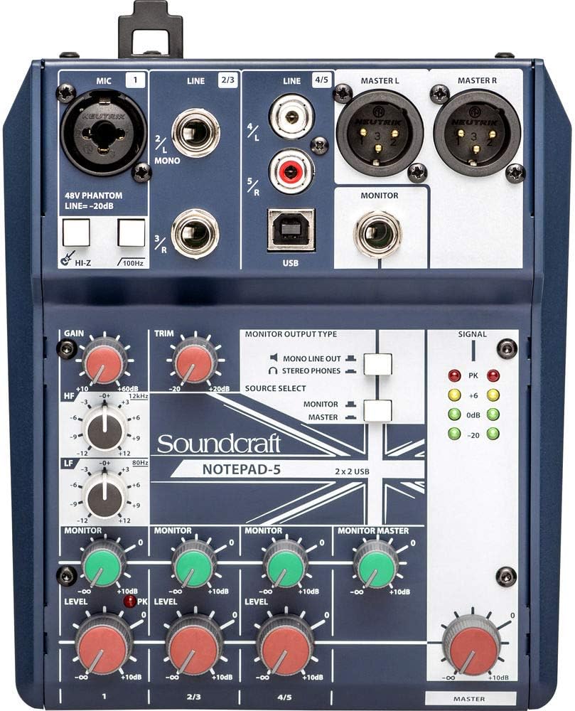 Small-Format Analog Mixing Console with Monitor Headphones, Fastener Straps (10-Pack) & XLR Cable Bundle Q71253