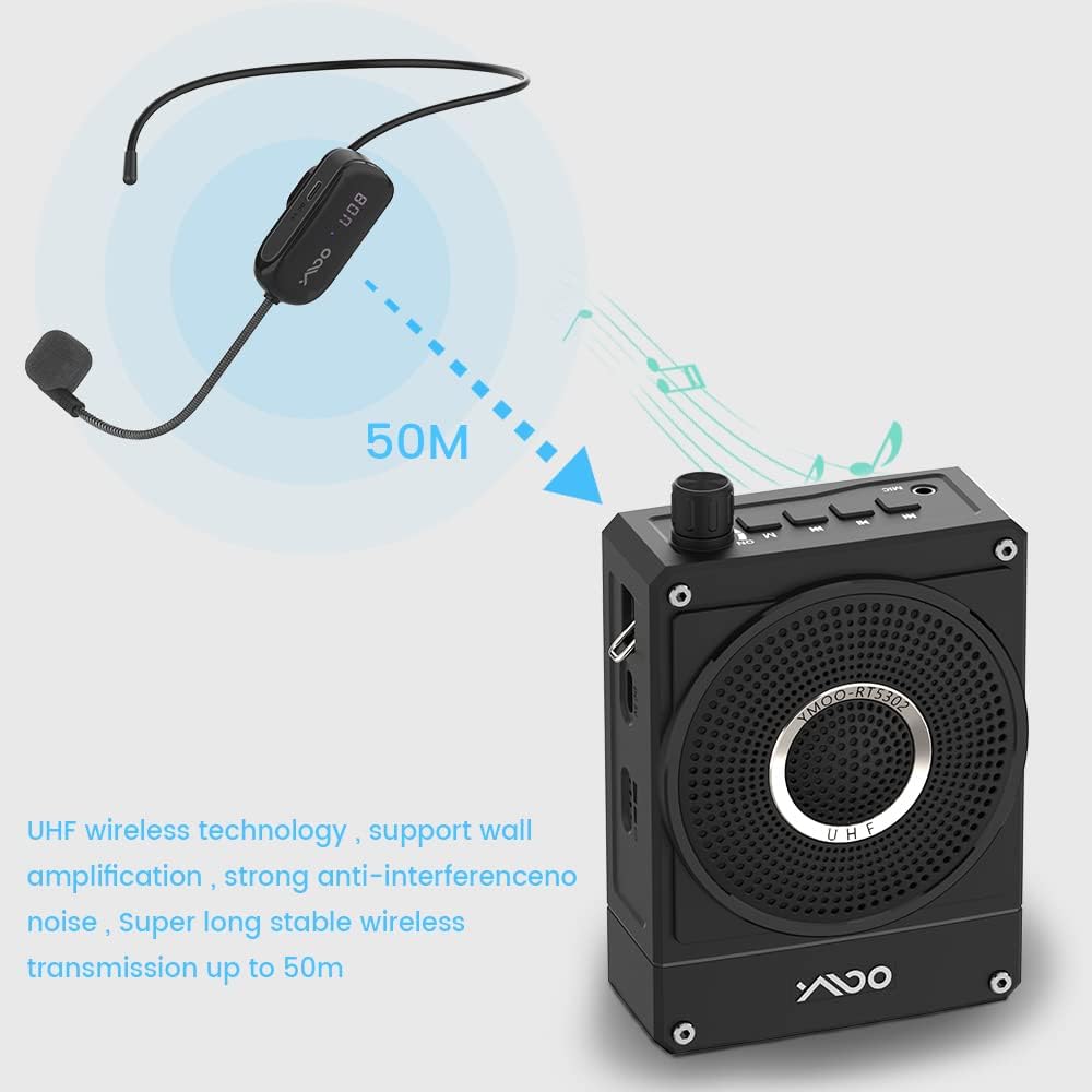10W 1800mAh Rechargeable Voice Amplifier with UHF Wireless Microphone Headset, Pack of 2 M5712