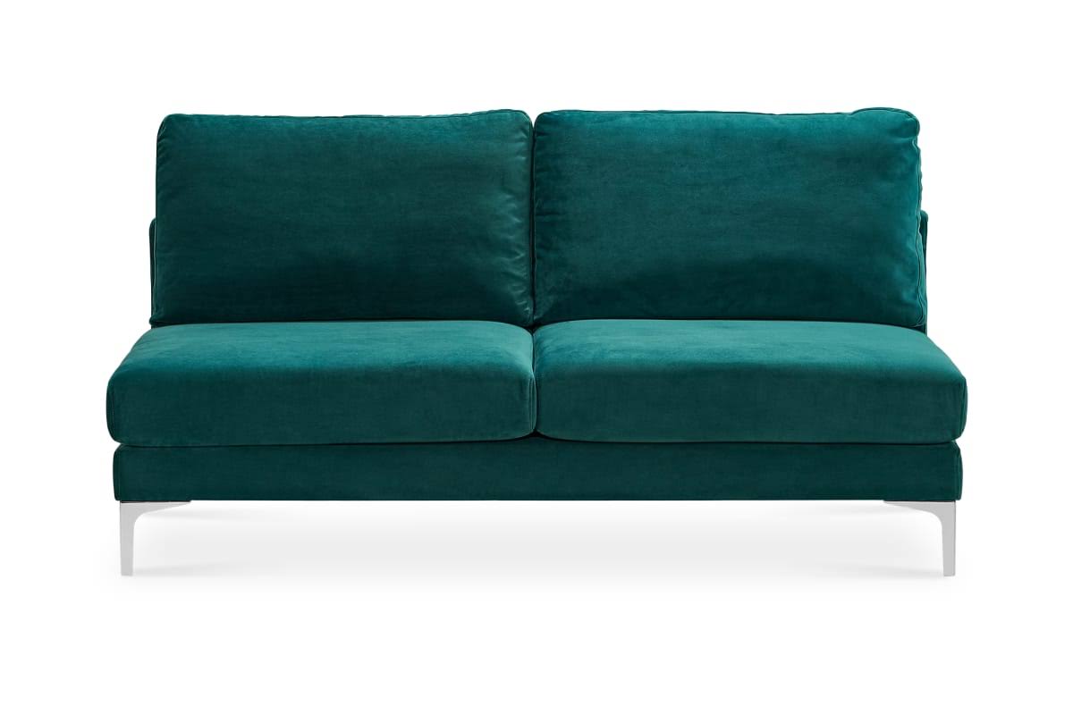 Teal Velvet Armless 2 Seater Sofa with Silver Leg C8667