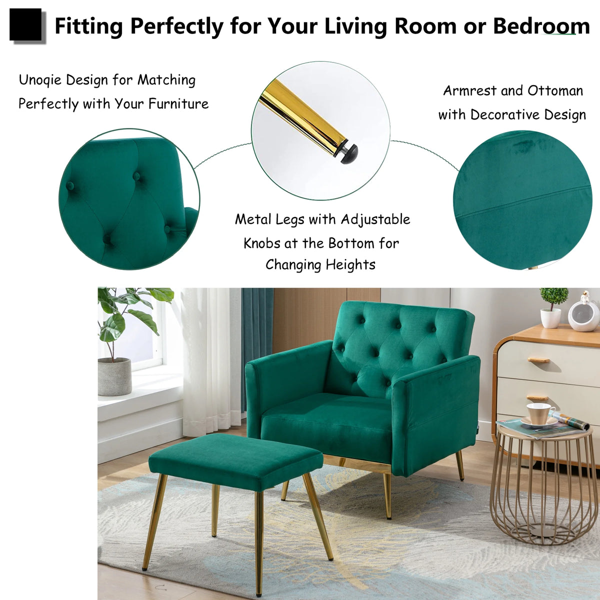 Velvet Accent Chair with Ottoman Q44450