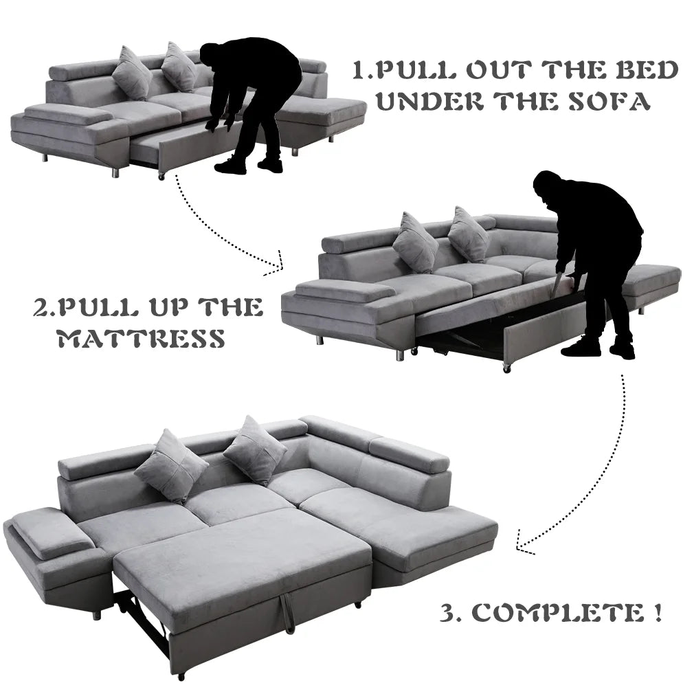 Modern Upholstered Fabric Sectional Sofa Bed B765725
