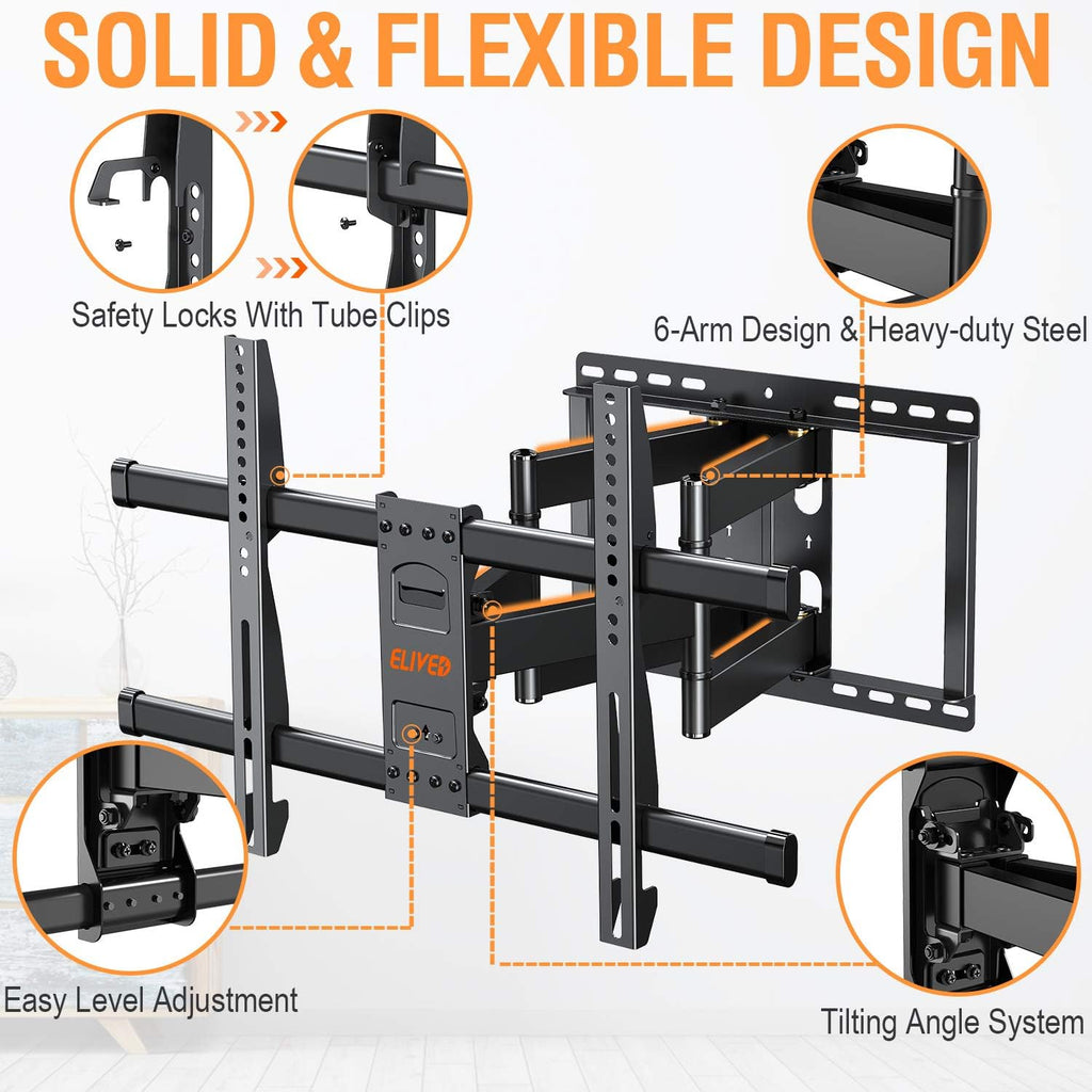 Full Motion 6-Arm TV Wall Mount for 42-75 Inch Flat Screen TVs, Max VESA 600x400mm, 100 lbs, Pack of 2 T65254