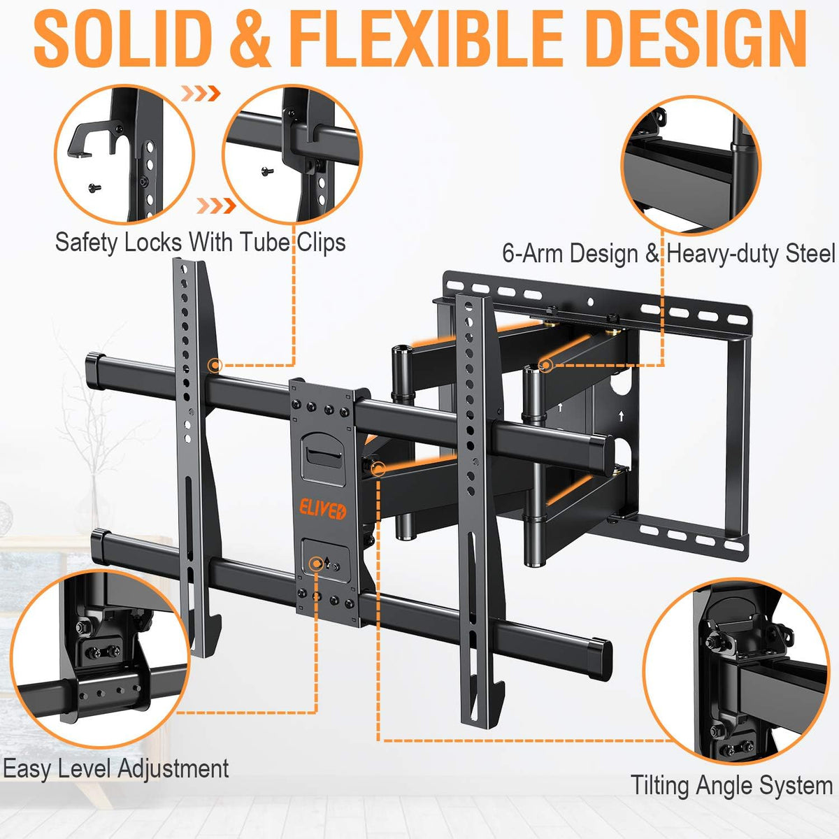 Full Motion 6-Arm TV Wall Mount for 42-75 Inch Flat Screen TVs, Max VESA 600x400mm, 100 lbs, Pack of 2 T65254
