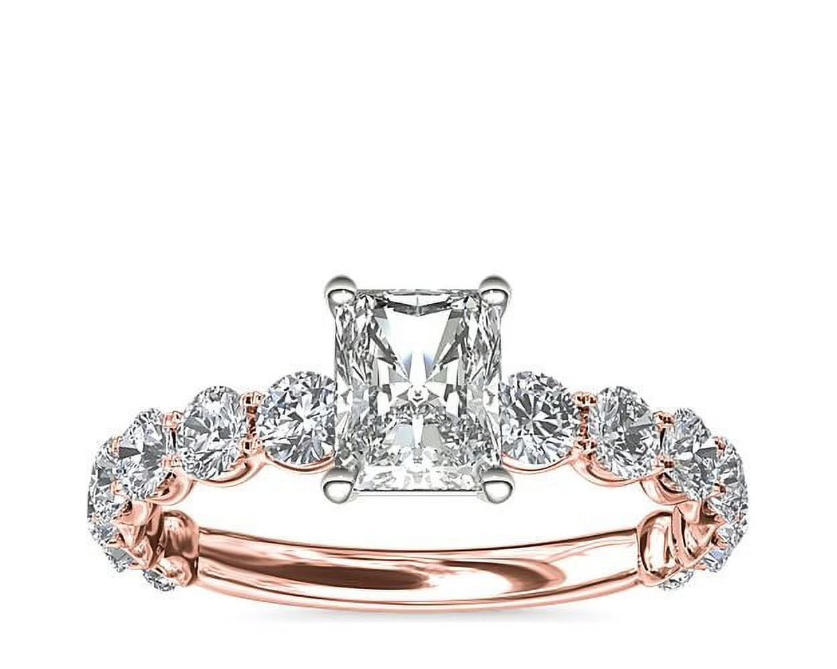 14K Rose Gold Solitaire Engagement Ring with Accents Y886