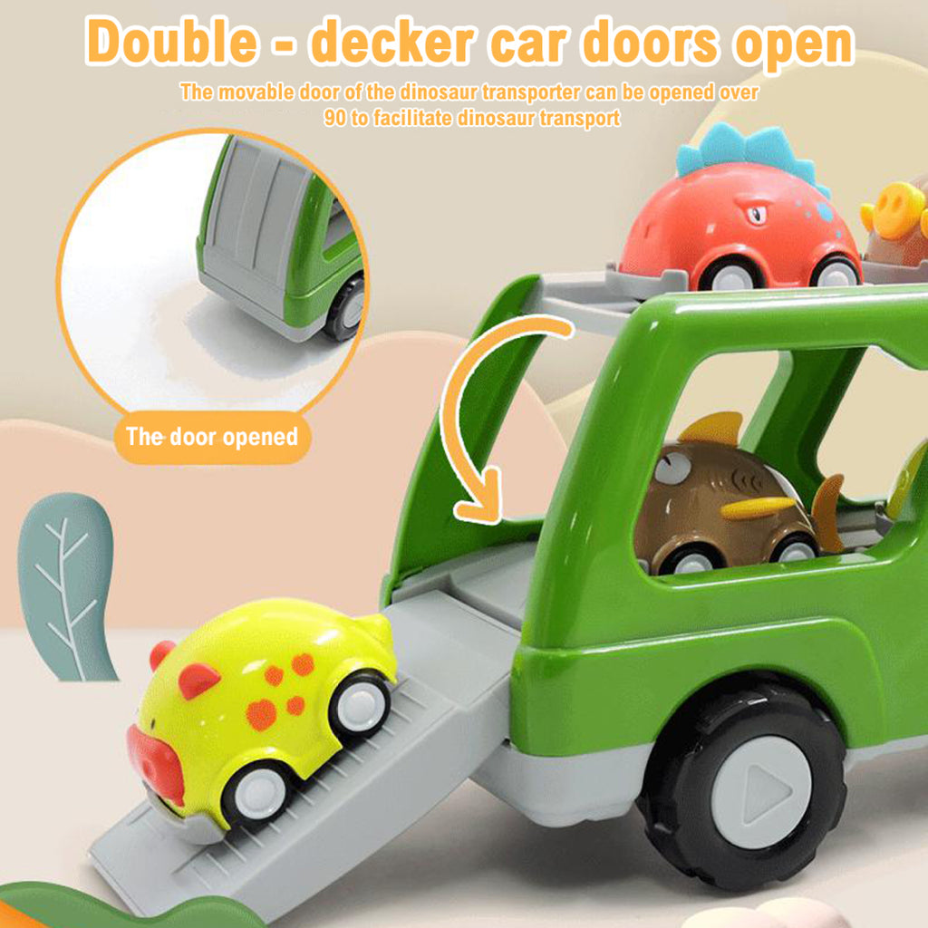 Double-decker Dinosaur Car Toy Transport Carrier Truck with 8 Small Pull Back Dino Car Friction Power Vehicle T646169