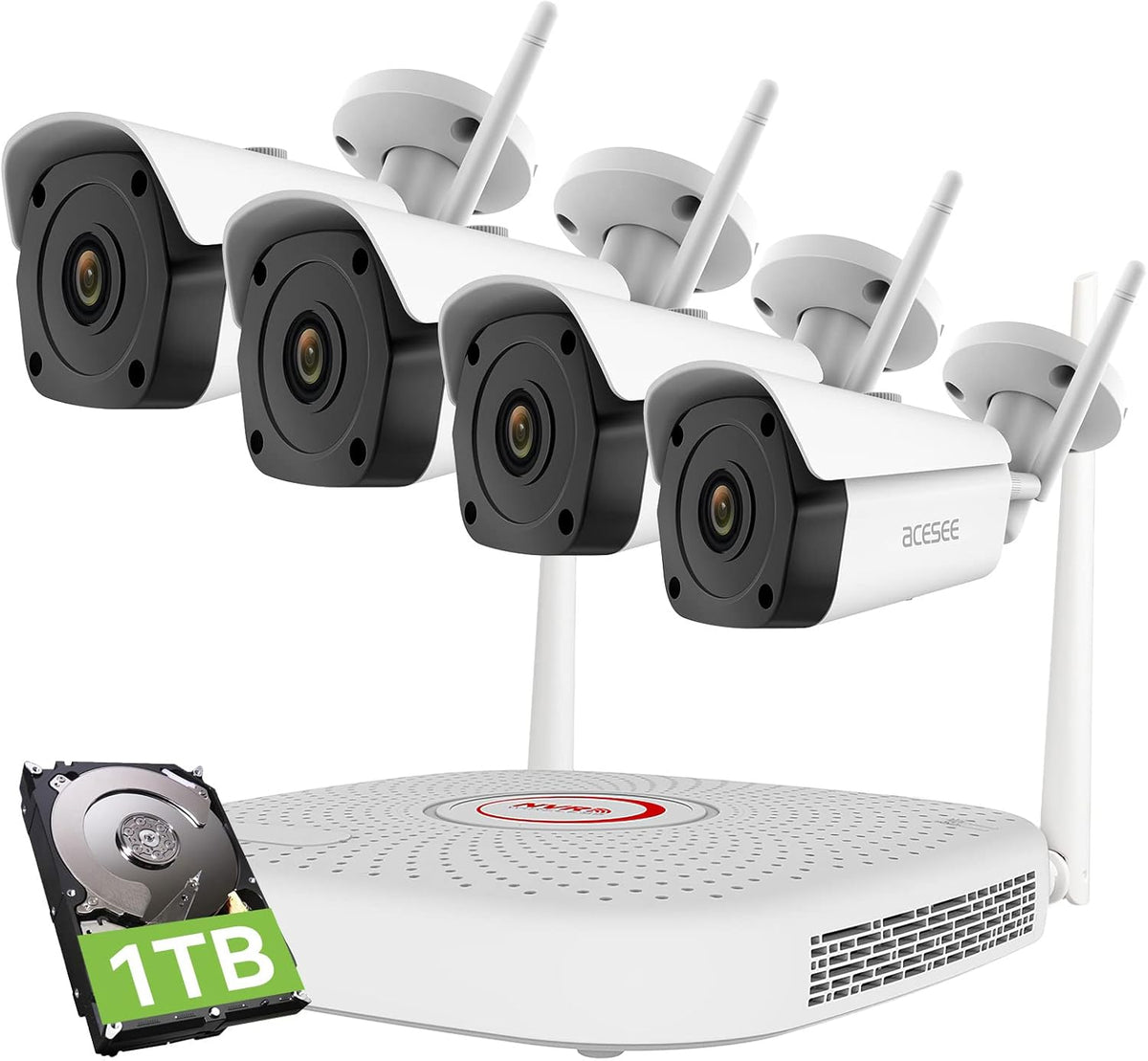 4Pcs WiFi NVR Security Camera System with 1TB Hard Drive J728963