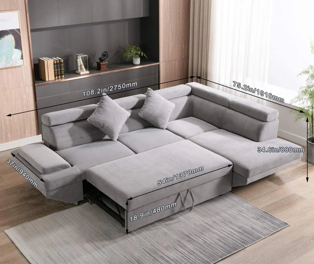 Modern Upholstered Fabric Sectional Sofa Bed B765725
