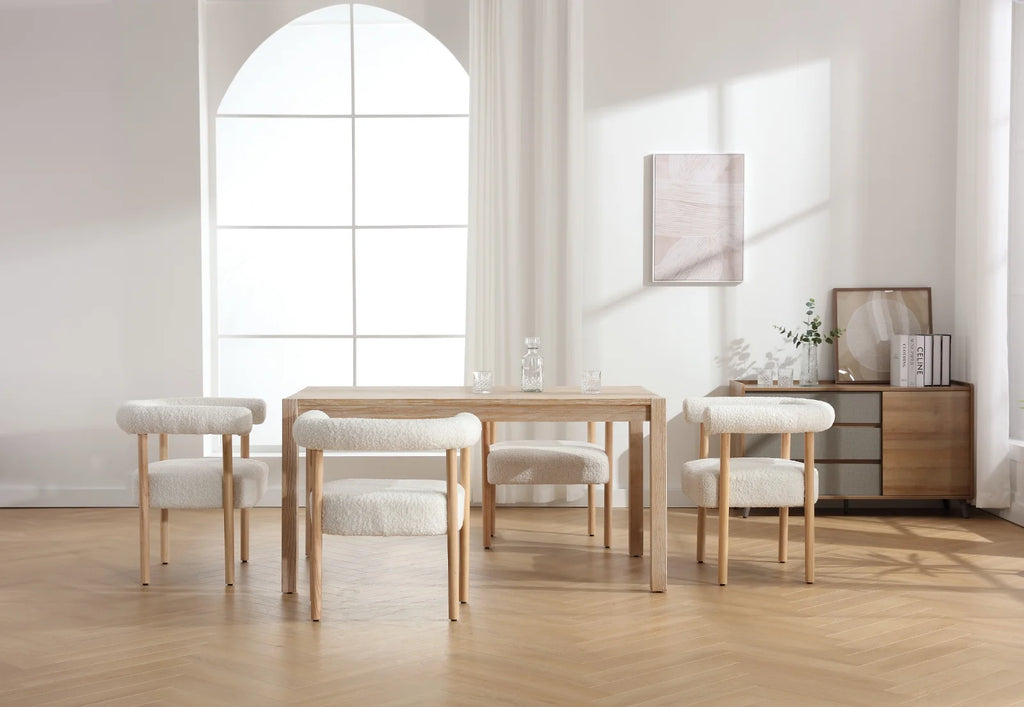 White Wooden Upholstered Barrel Dining Side Chair Set of 2 Y8150
