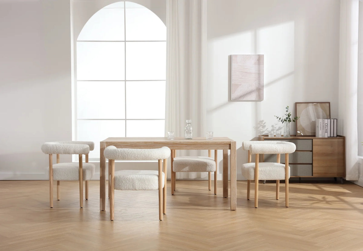 White Wooden Upholstered Barrel Dining Side Chair Set of 2 Y8150