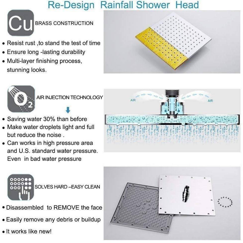 Gold 10 inch Rainfall LED Shower Head with Brass Handheld Shower U915162