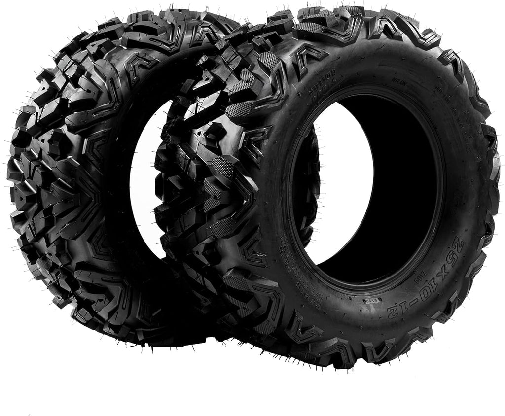 Set of 2 25x10-12 ATV UTV Tires All-Terrain 6 Ply Tubeless F1305