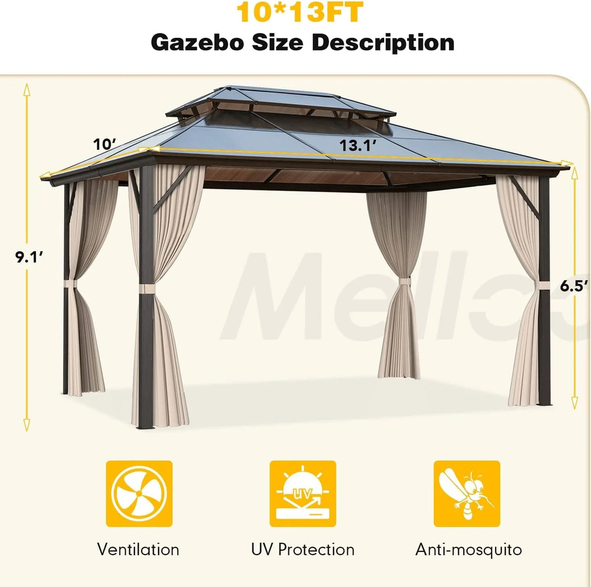10' x 13' Outdoor Hardtop Gazebo with Aluminum Frame Z631202