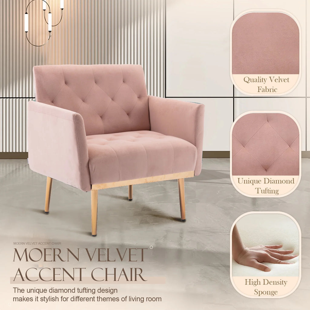 Pink Velvet Accent Chair with Metal Legs L70162