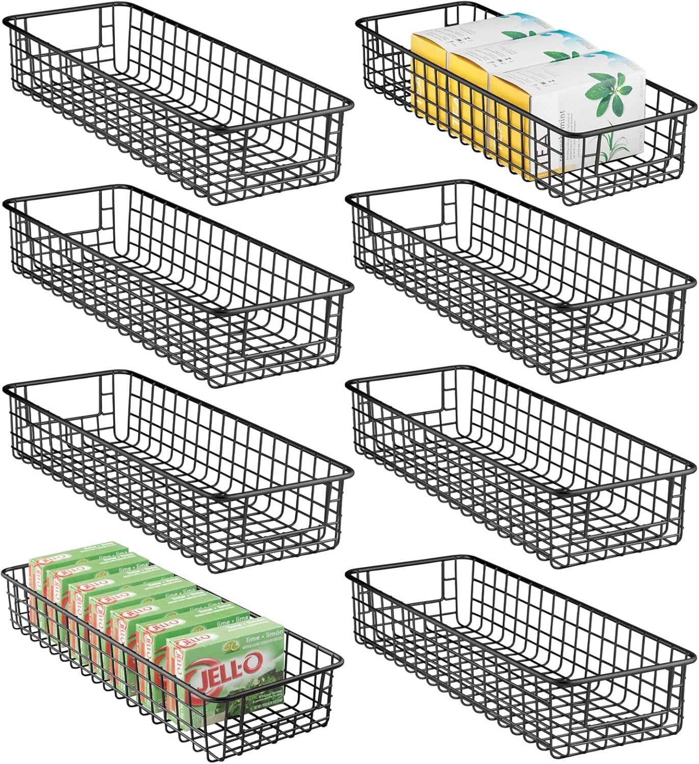 Bronze Metal Wire Food Organizer Storage Bin Basket with Handles, 8 Pack C438667