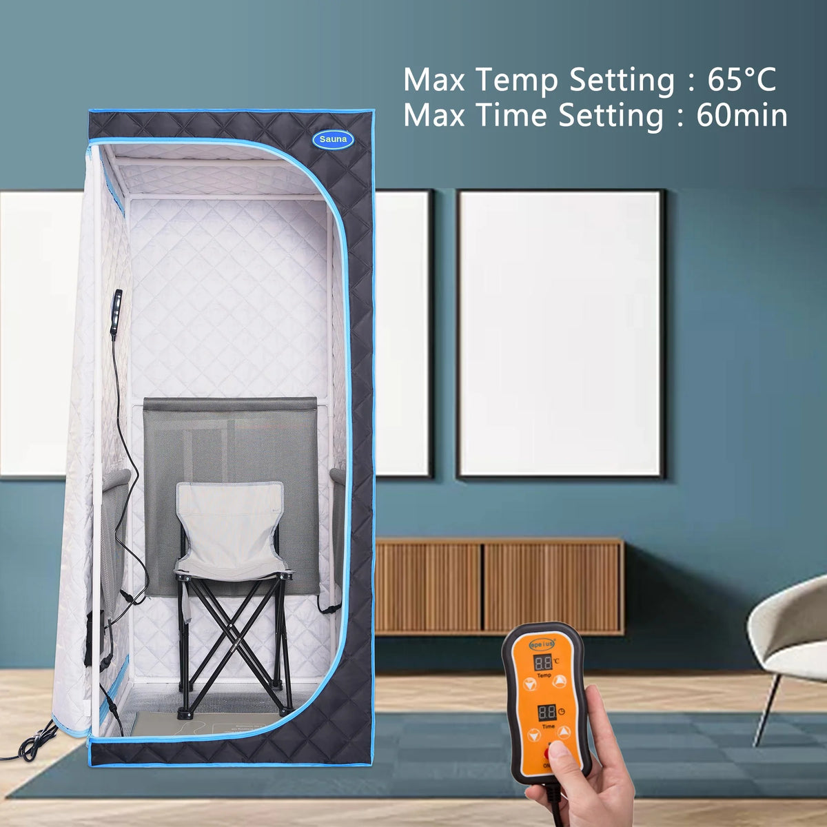 Portable Full Size Black Infrared Sauna Tent with Heating Foot Pad and Foldable Chair E706