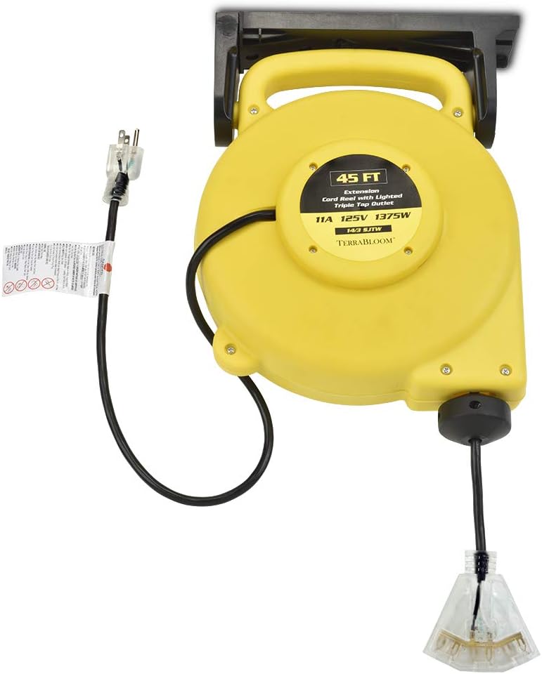 40 Ft 12/3 Retractable Extension Cord Reel with 3 Electrical Outlets N881391