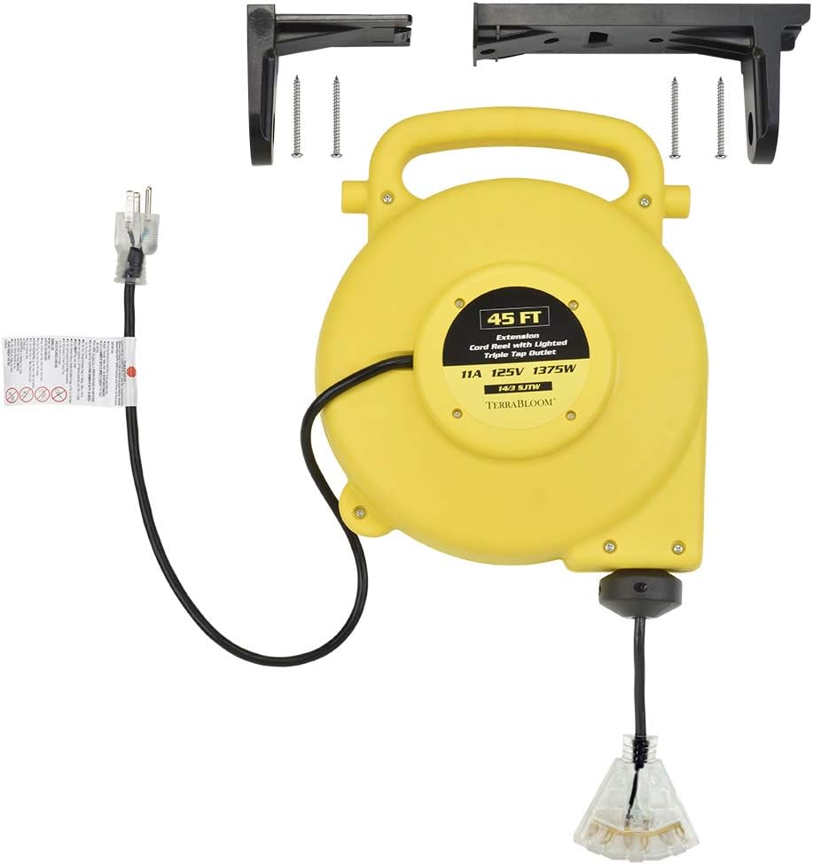 40 Ft 12/3 Retractable Extension Cord Reel with 3 Electrical Outlets N881391